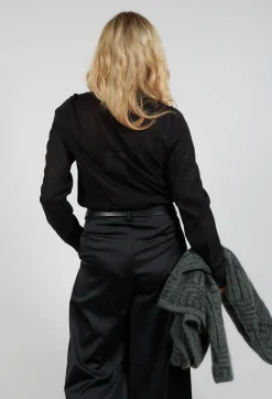 Ruffle Front Shirt in Black