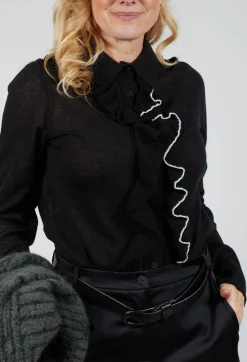 Ruffle Front Shirt in Black