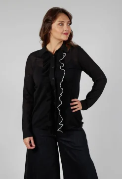 Ruffle Front Shirt in Black