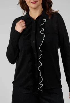 Ruffle Front Shirt in Black