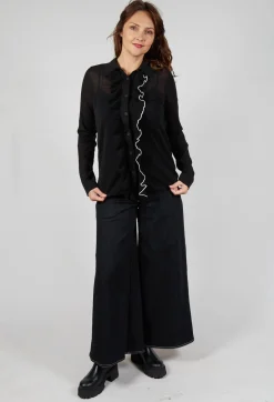 Ruffle Front Shirt in Black