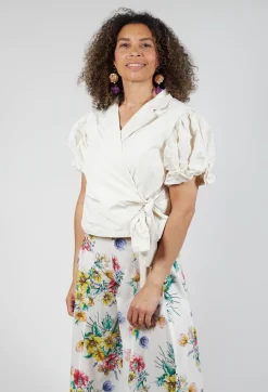 Ruffle Wrap Jacket in Ecru