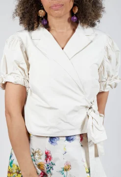 Ruffle Wrap Jacket in Ecru