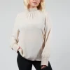 Ruffled Silk Blend Blouse in Sand