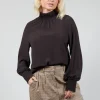 Ruffled Silk Blend Blouse in Espresso Brown