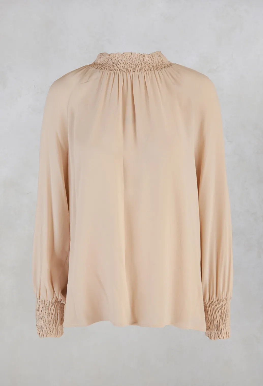 Ruffled Silk Blend Blouse in Sand