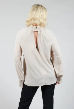 Ruffled Silk Blend Blouse in Sand