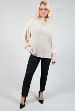Ruffled Silk Blend Blouse in Sand