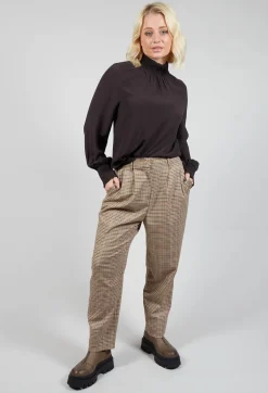 Ruffled Silk Blend Blouse in Espresso Brown