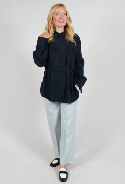 Satin B Shirt in Navy
