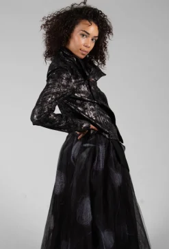 Satin Coated Jacket in Black
