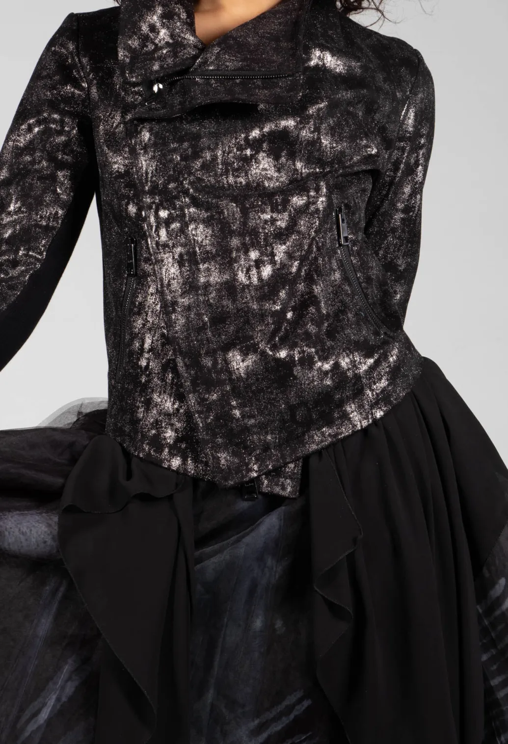 Satin Coated Jacket in Black