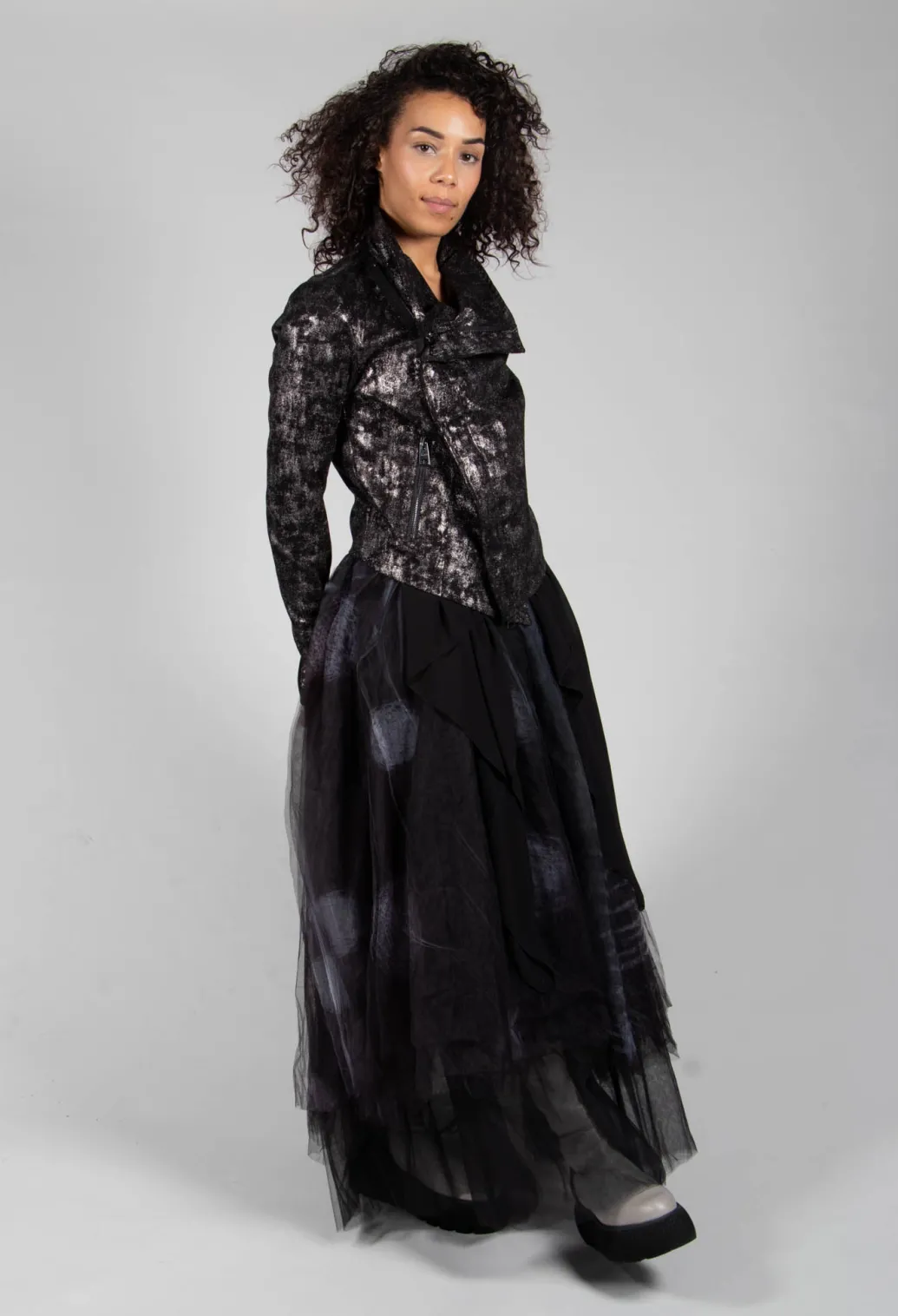 Satin Coated Jacket in Black