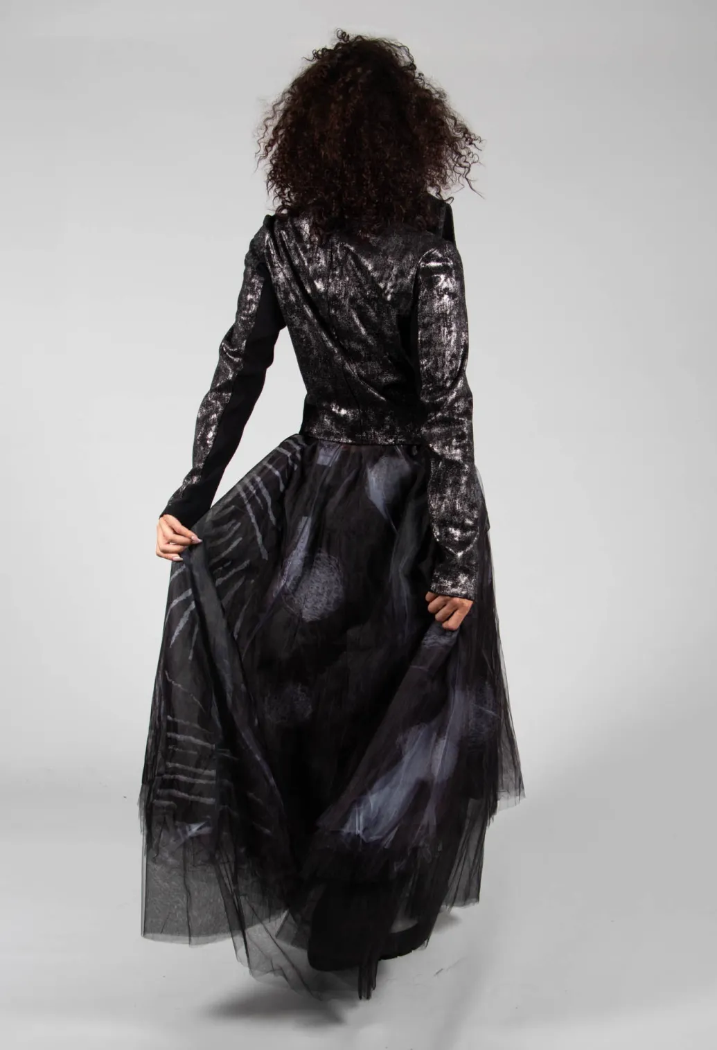 Satin Coated Jacket in Black