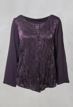 Satin Front Jacket with Embroidery in Blueberry
