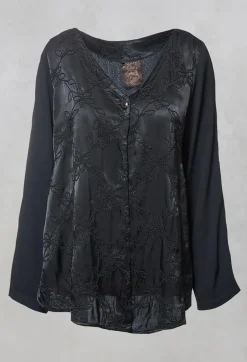 Satin Front Jacket with Embroidery in Storm