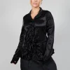 Satin Jacket with Ruffle Detail in Black