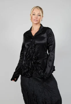 Satin Jacket with Ruffle Detail in Black
