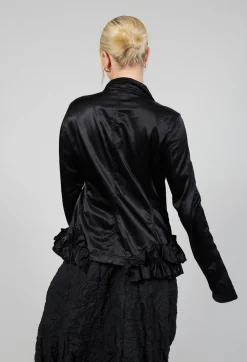 Satin Jacket with Ruffle Detail in Black