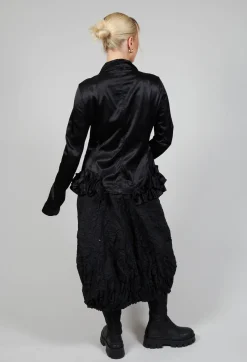 Satin Jacket with Ruffle Detail in Black