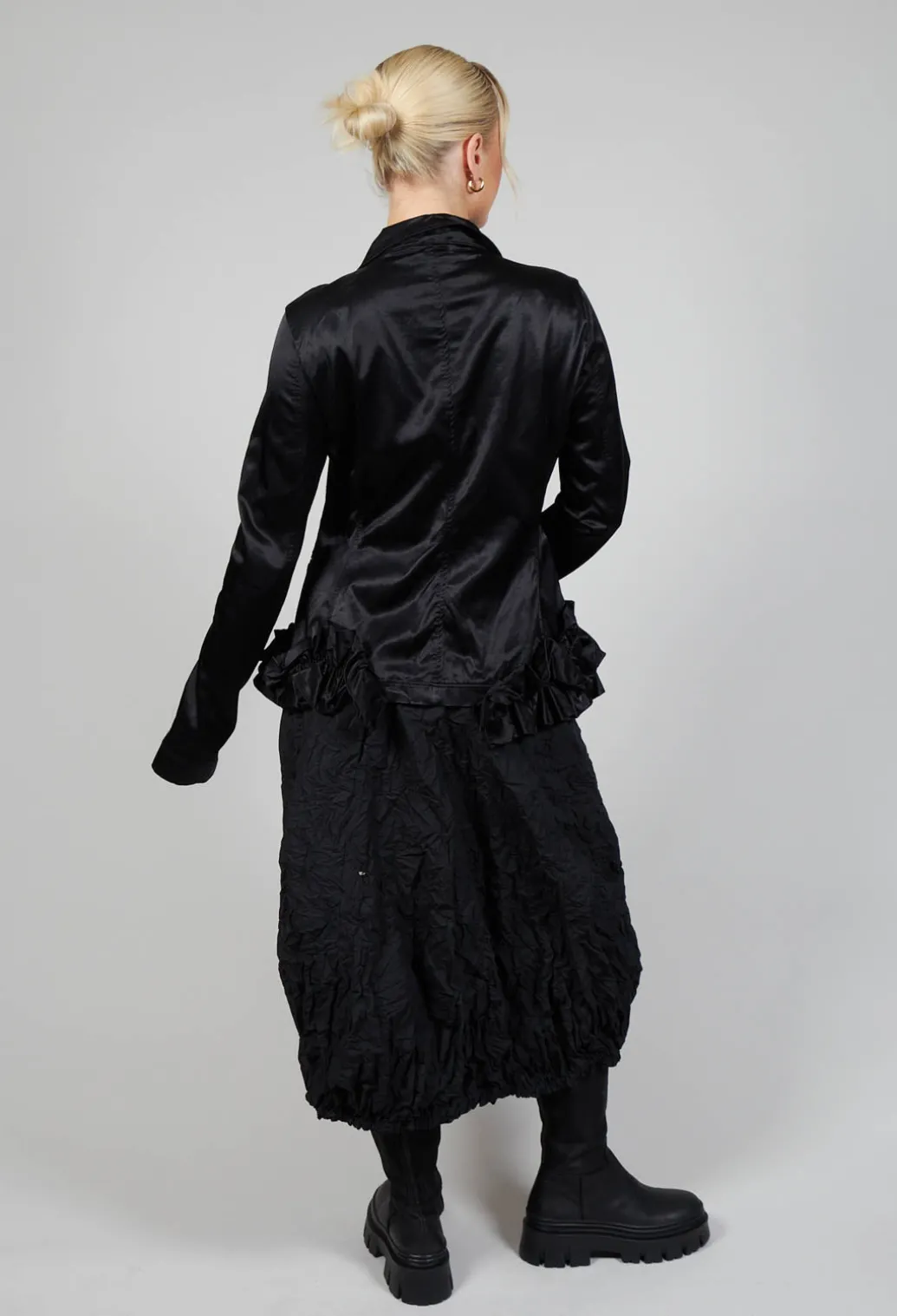 Satin Jacket with Ruffle Detail in Black