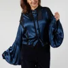 Satin Silk Blouse in Dark Navy