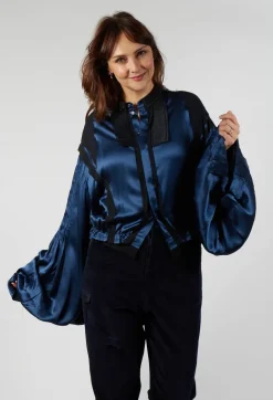 Satin Silk Blouse in Dark Navy