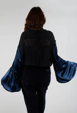 Satin Silk Blouse in Dark Navy