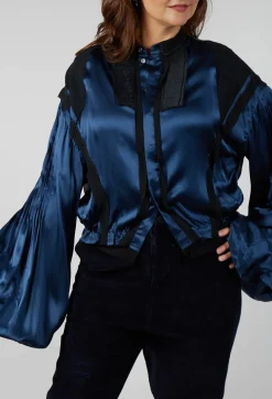 Satin Silk Blouse in Dark Navy
