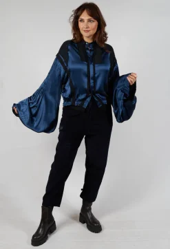 Satin Silk Blouse in Dark Navy