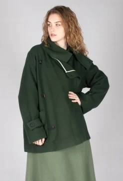 Scarf Collar Coat in Military