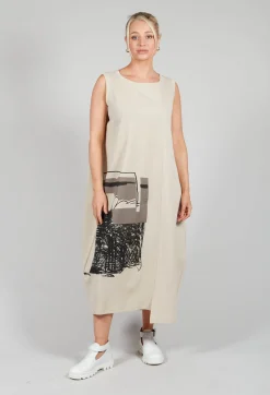 Scrible Detail Dress in Beige