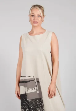 Scrible Detail Dress in Beige