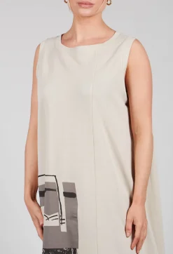 Scrible Detail Dress in Beige