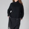 Seamed Sweater with Gauze in Black