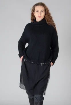 Seamed Sweater with Gauze in Black