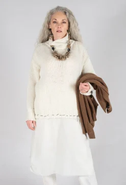 Seamed Sweater with Gauze in Cream