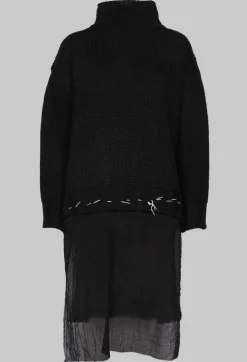 Seamed Sweater with Gauze in Black