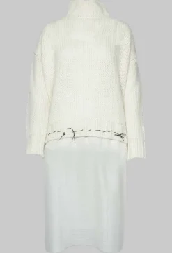 Seamed Sweater with Gauze in Cream