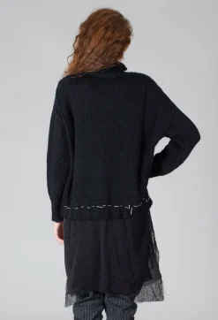 Seamed Sweater with Gauze in Black