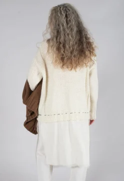 Seamed Sweater with Gauze in Cream