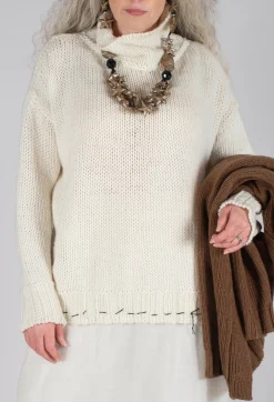 Seamed Sweater with Gauze in Cream