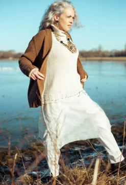 Seamed Sweater with Gauze in Cream