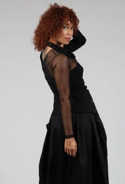 Semi Sheer Jersey Top in Black