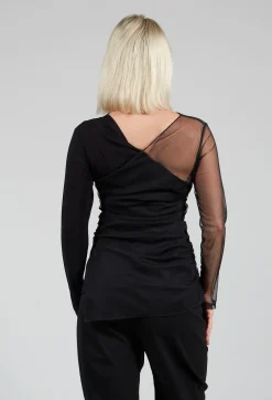 Semi Sheer Jersey Top in Black