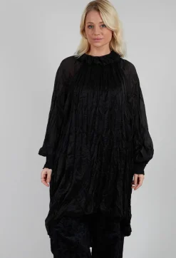Semi Sheer Shirt Dress in Black
