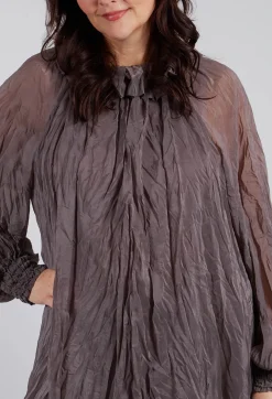 Semi Sheer Shirt Dress in Iron