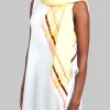 Semi Sheer Yellow Scarf with Floral Print Pannels
