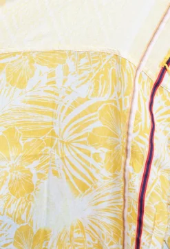 Semi Sheer Yellow Scarf with Floral Print Pannels
