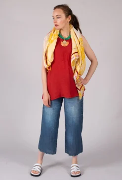 Semi Sheer Yellow Scarf with Floral Print Pannels